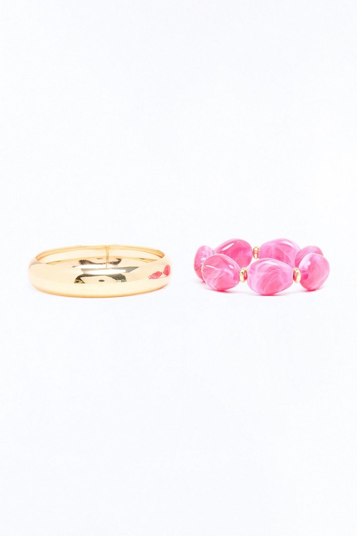 Tropical Cutie 2 Piece Bracelet Set - Gold/Pink