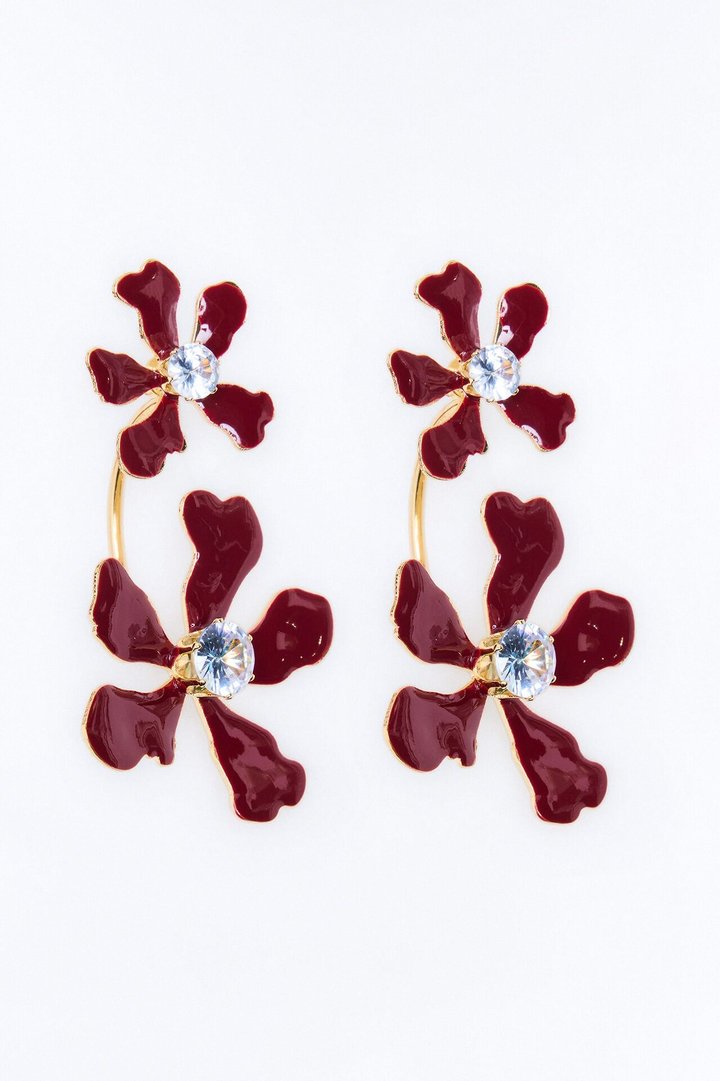 Rare Flower Drop Earrings - Burgundy