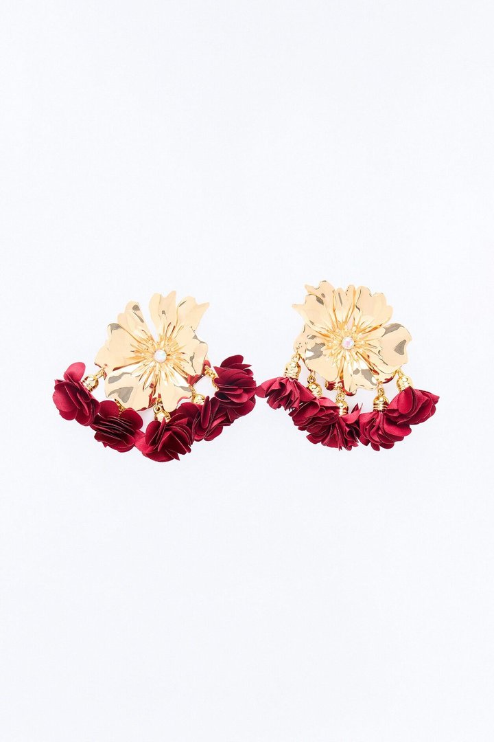 Enchanted Petal Drop Earrings - Gold/Red