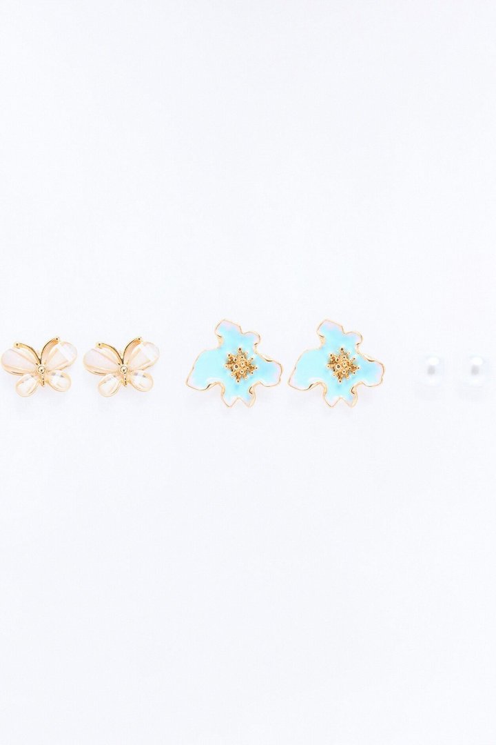 Girly Pop 3 Pair Multi Earring Set - Blue