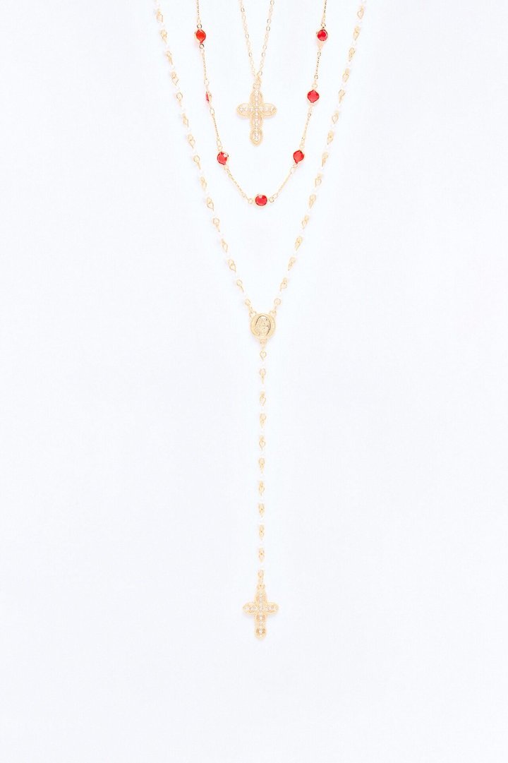 Have A Little Faith Lariat Necklace - Gold/Red