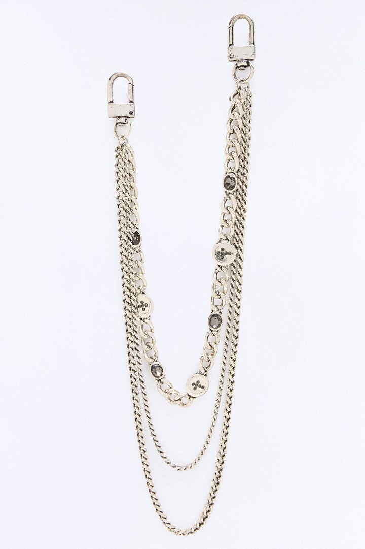 Buttoned Up Layered Pant Chain - Silver