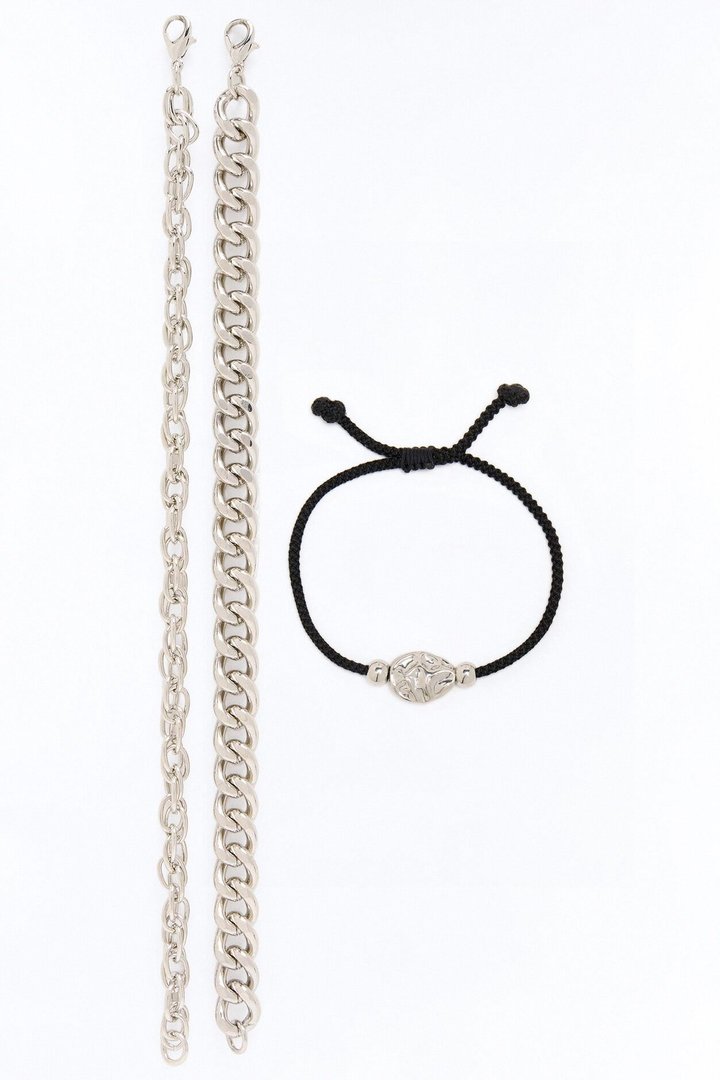 Liquid Metal Cord Bracelet Set - Silver