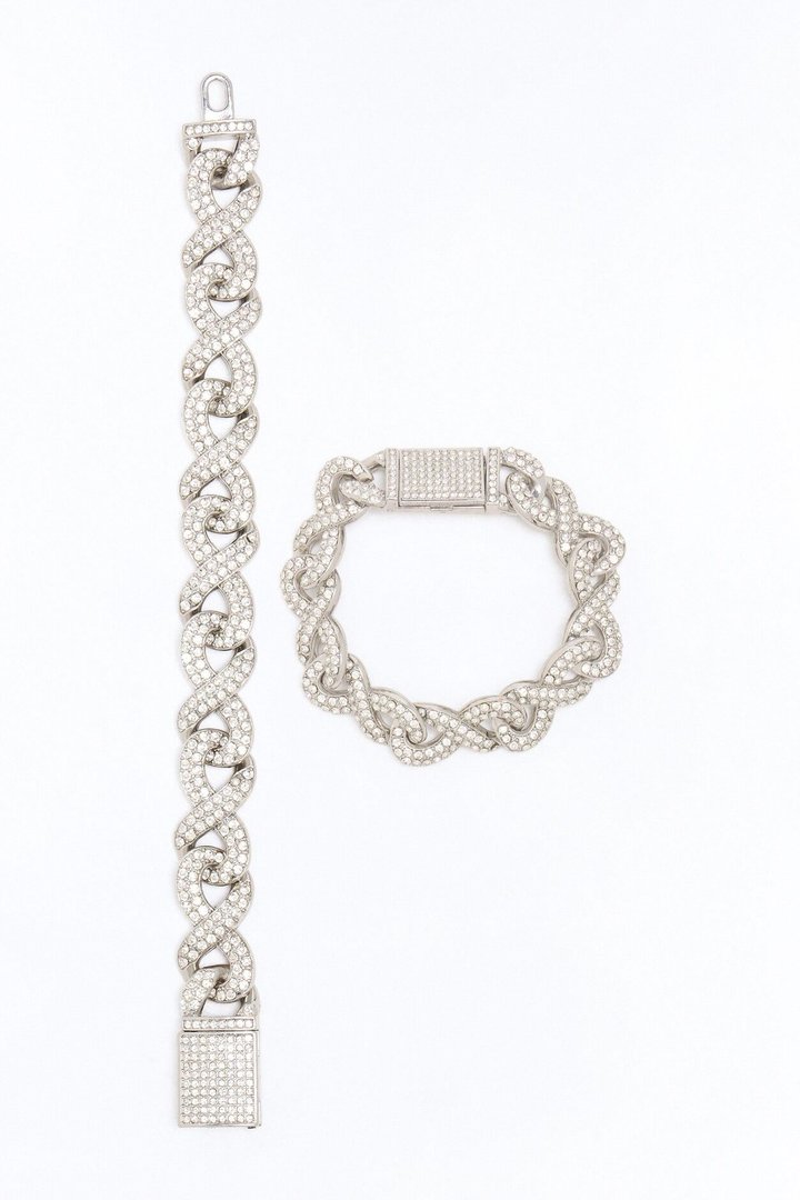 Eternal Interlocked Iced Infinity Chain Bracelet - Silver