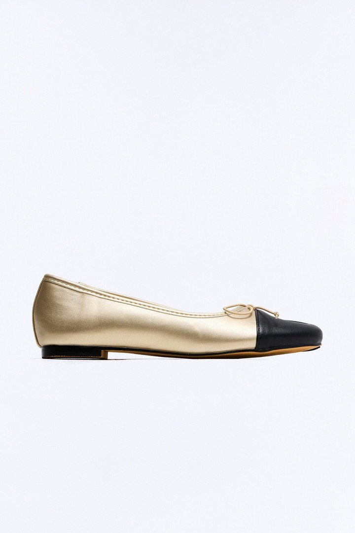 Mamie Bow Ballet Flats - Black/Gold