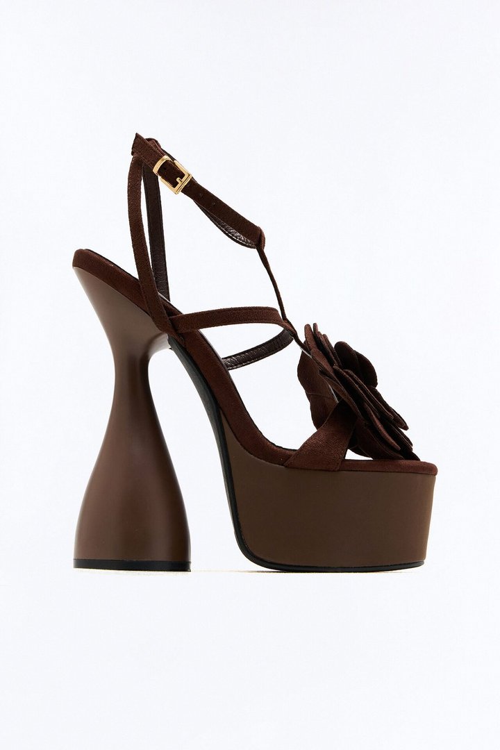 Dahli Flower Platform Heels - Chocolate