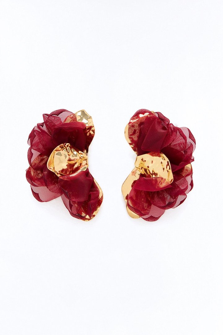 Ruffle Rose Earrings - Burgundy/combo