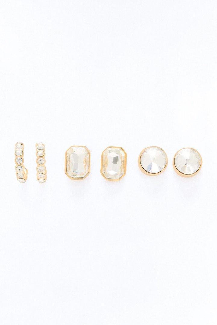 Right For Each Other 3 Pair Multi Earring Set - Gold