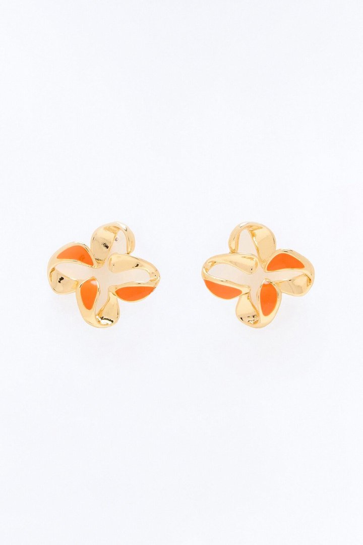 Star Lily Stud Earrings - Gold/Orange