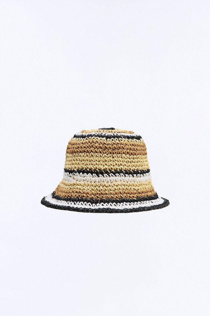 No Rush Crochet Bucket Hat - Tan/Multi