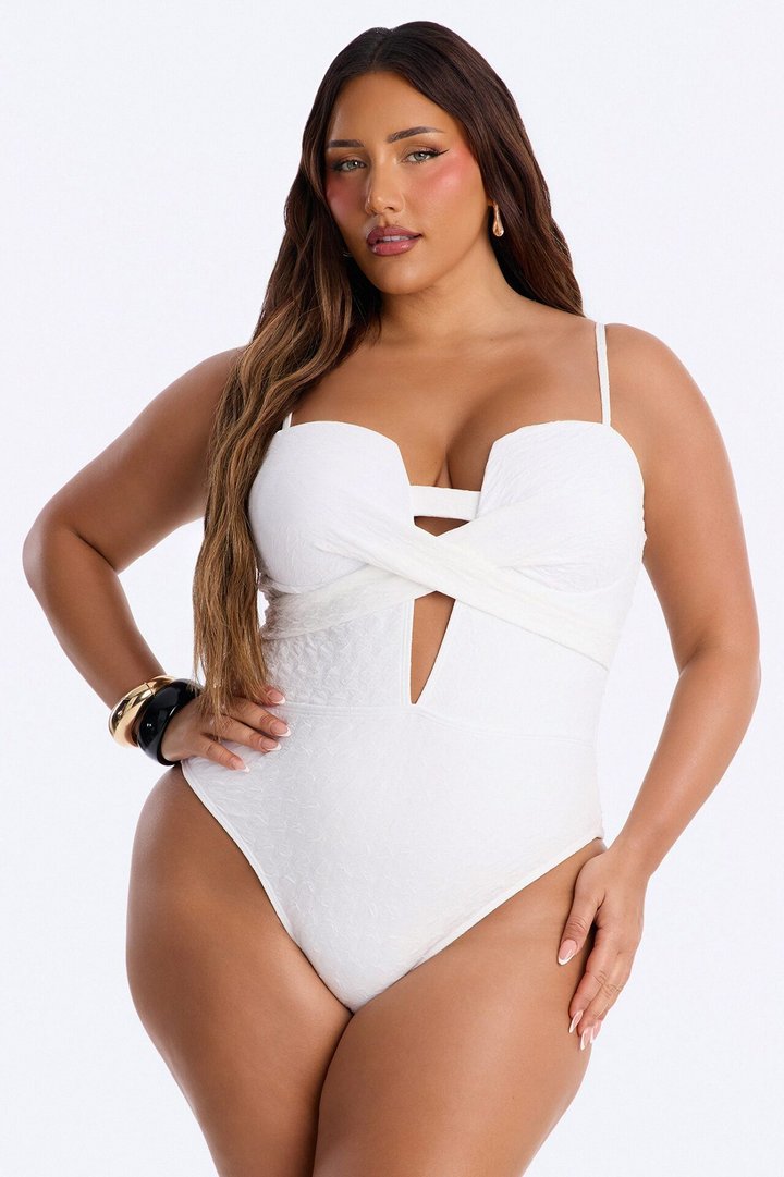Regan Textured 1 Piece Bandeau Swimsuit - White