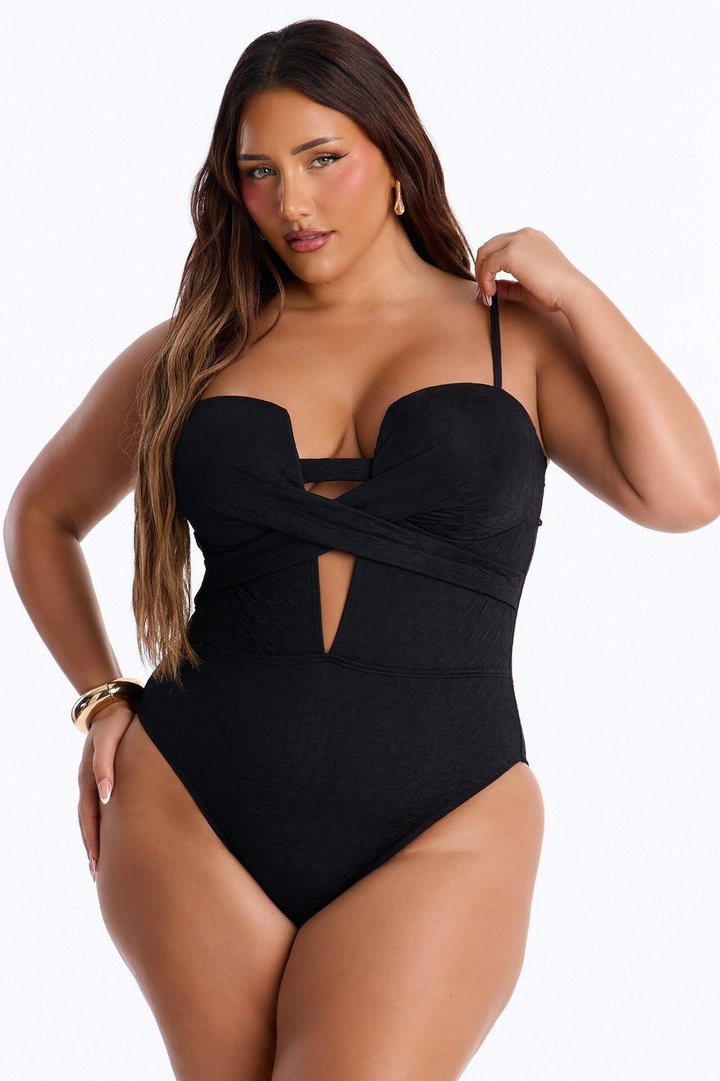Regan Textured 1 Piece Bandeau Swimsuit - Black