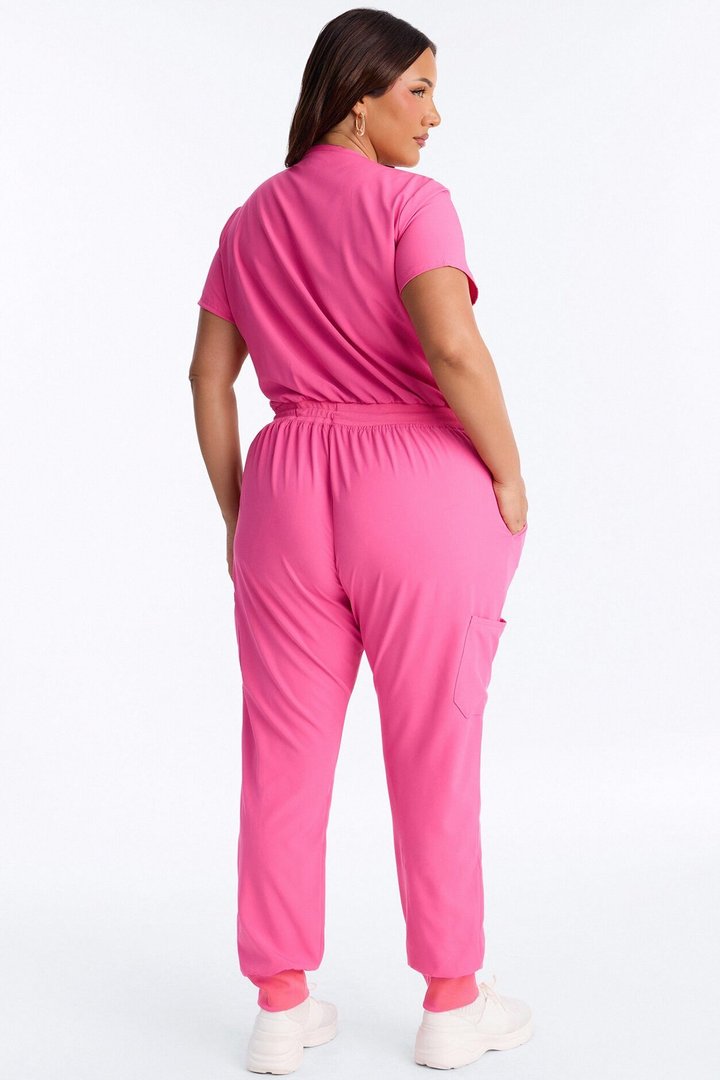 In Unison Uniform Jogger Scrub Jumpsuit With Snaps - Hot Pink