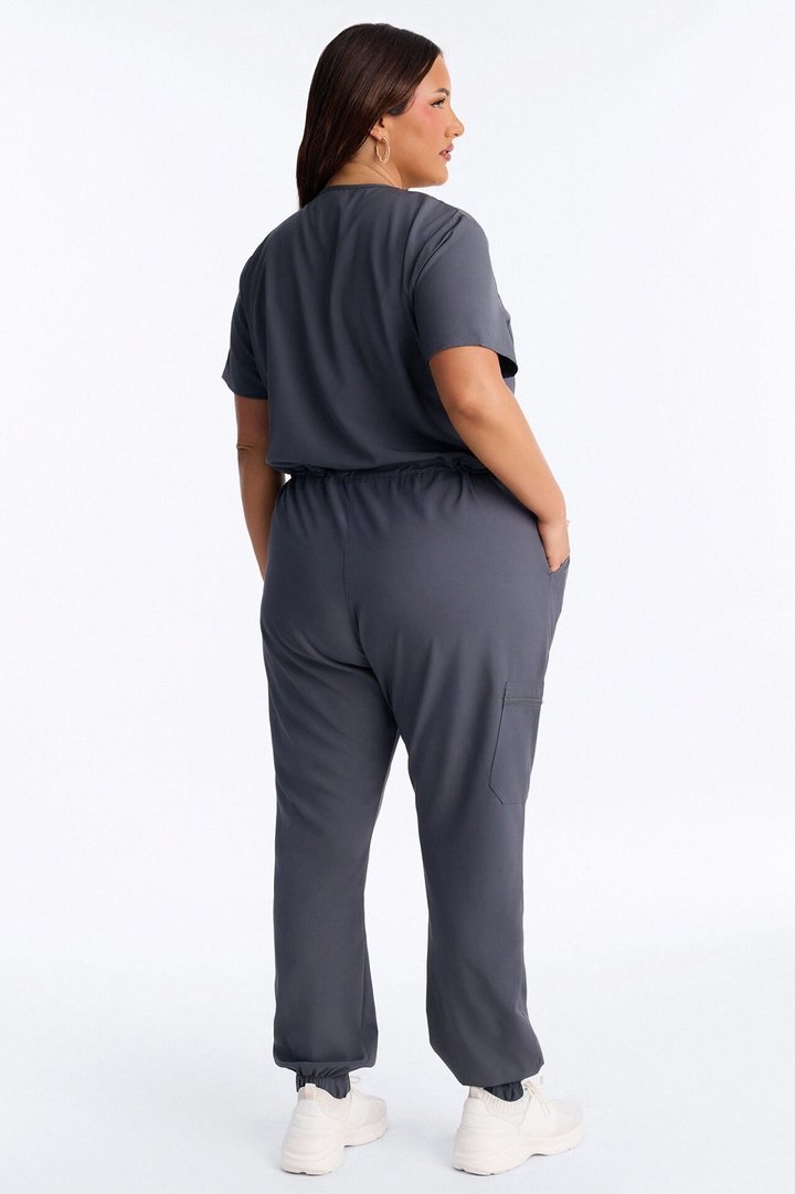 Prime Care Belted Uniform Scrub Jumpsuit - Charcoal