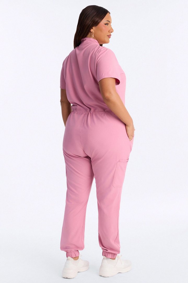 Standard Procedure Zip Up Jogger Uniform Scrub Jumpsuit - Mauve