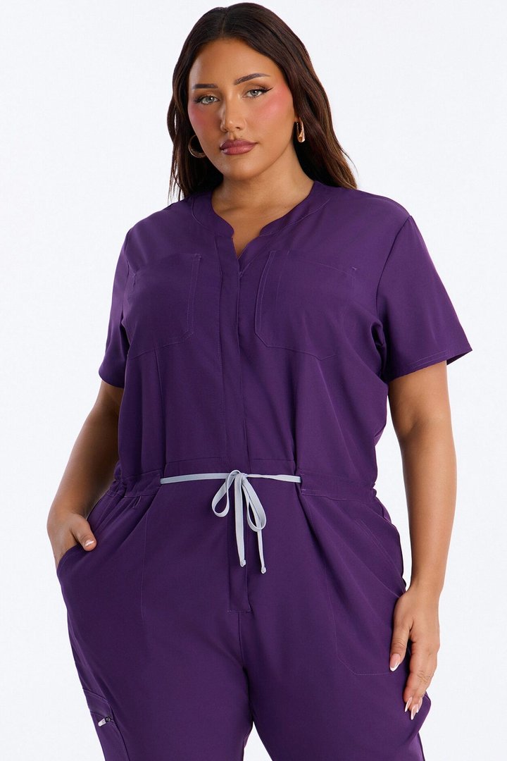 Prime Care Belted Uniform Scrub Jumpsuit - Eggplant