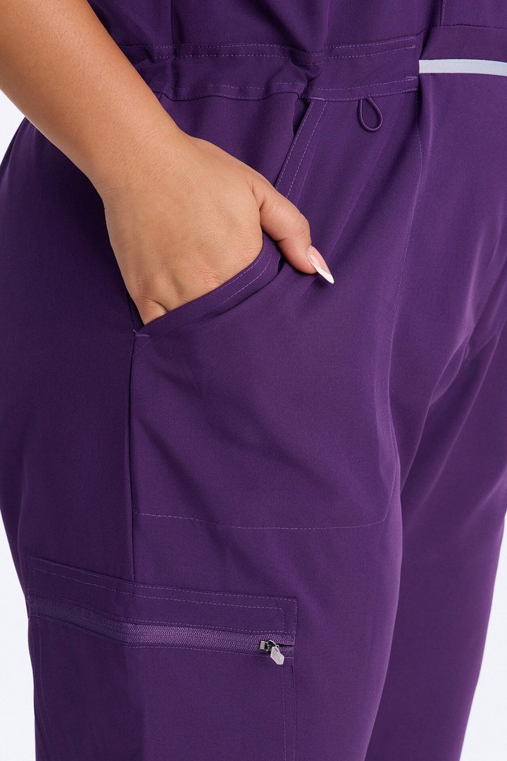 Prime Care Belted Uniform Scrub Jumpsuit - Eggplant