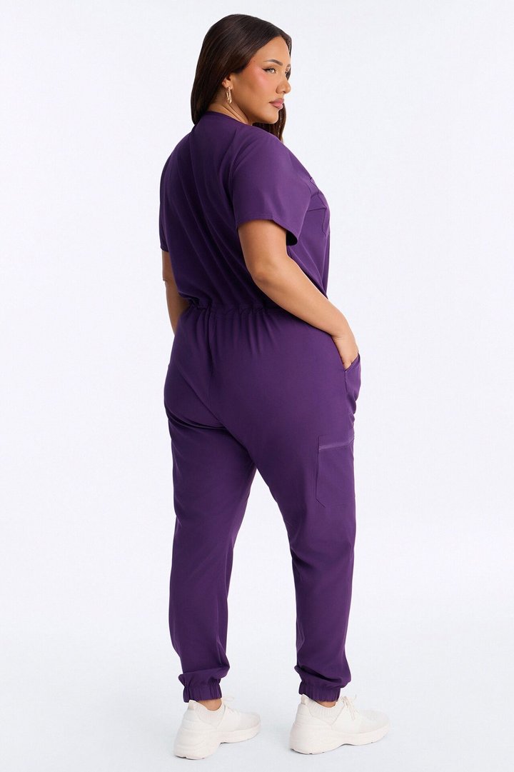 Prime Care Belted Uniform Scrub Jumpsuit - Eggplant