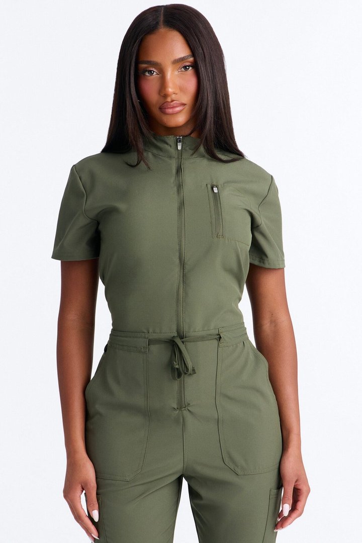 Standard Procedure Zip Up Jogger Uniform Scrub Jumpsuit - Olive