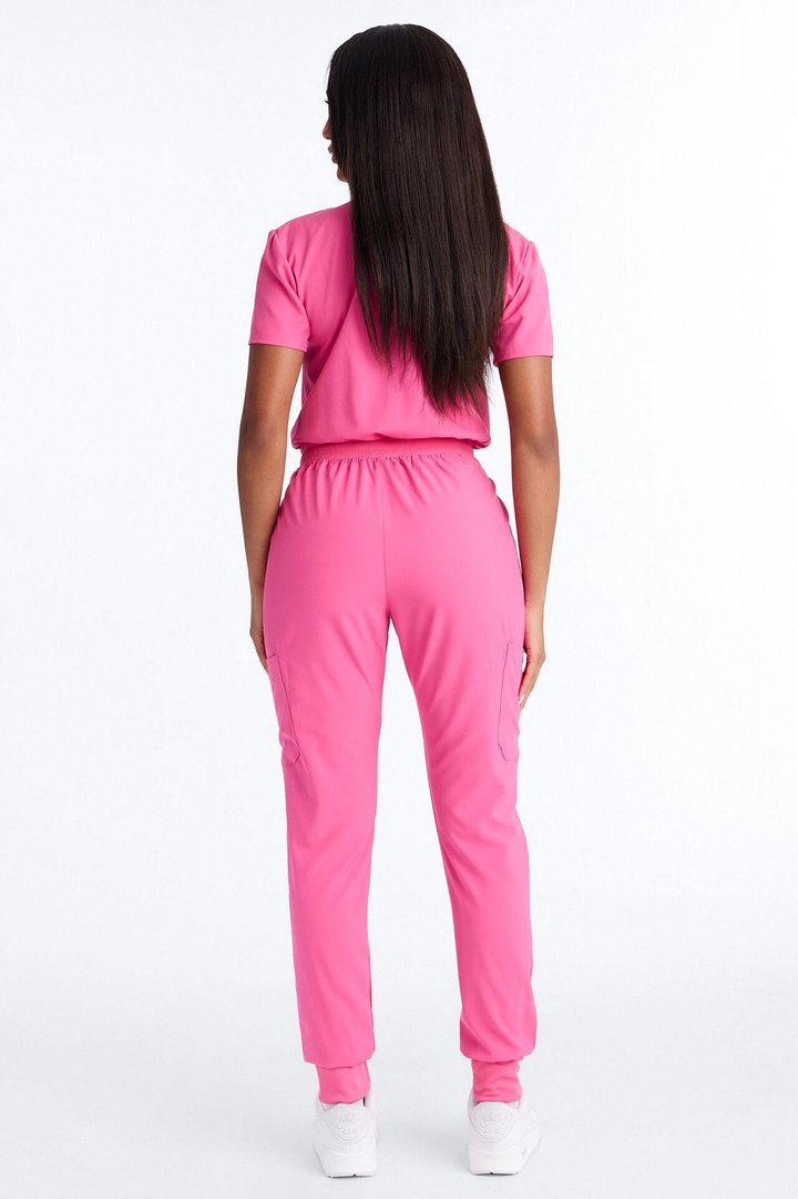 In Unison Uniform Jogger Scrub Jumpsuit With Snaps - Hot Pink