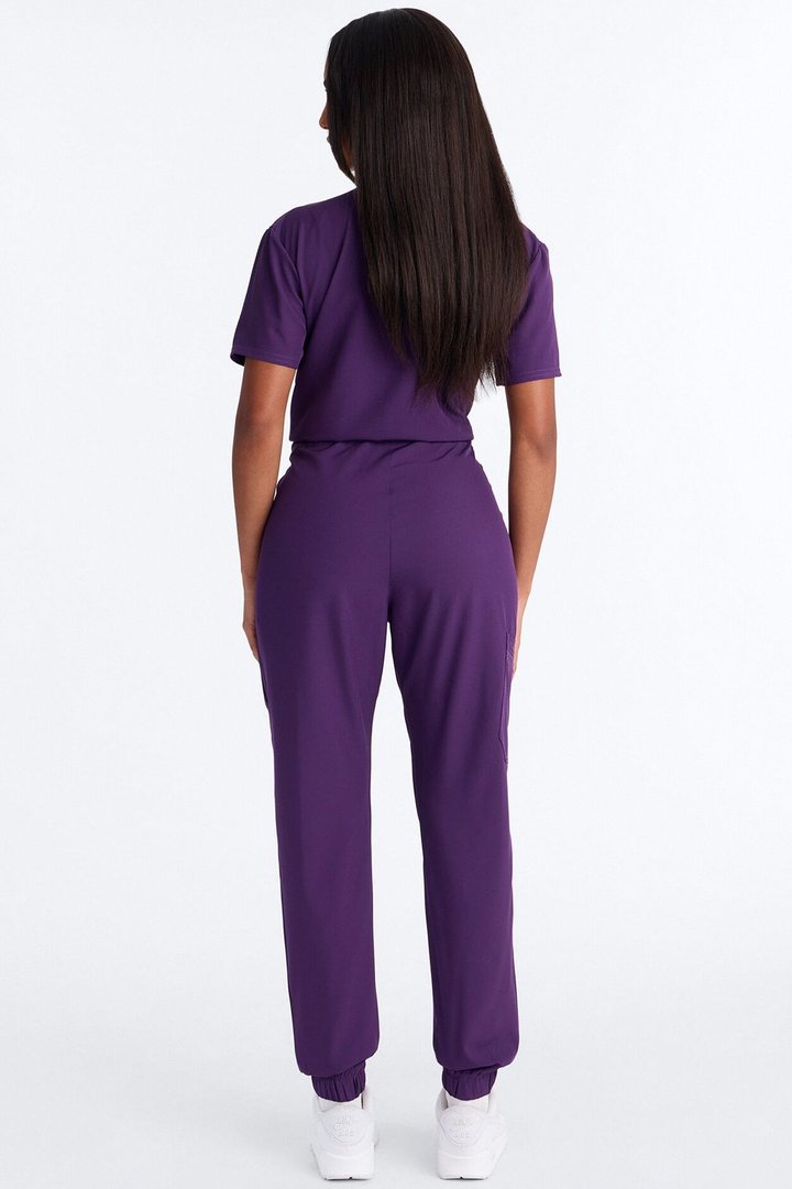Prime Care Belted Uniform Scrub Jumpsuit - Eggplant
