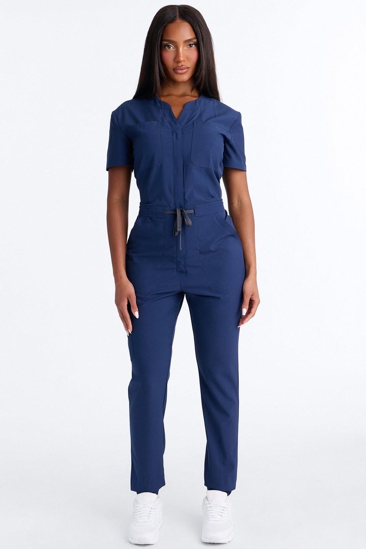 Prime Care Belted Uniform Scrub Jumpsuit - Navy