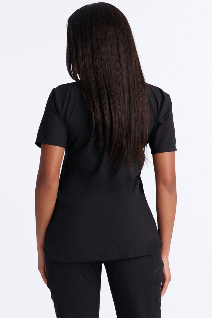Smooth Form Reflective Piping Uniform Scrub Top - Black