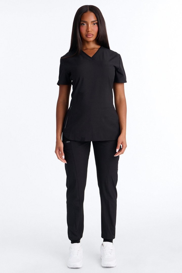 First Call 4 Way Stretch 7 Pocket Cargo Jogger Scrub Bottoms - Black