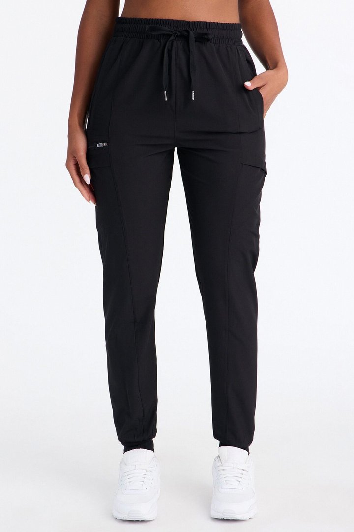 First Call 4 Way Stretch 7 Pocket Cargo Jogger Scrub Bottoms - Black