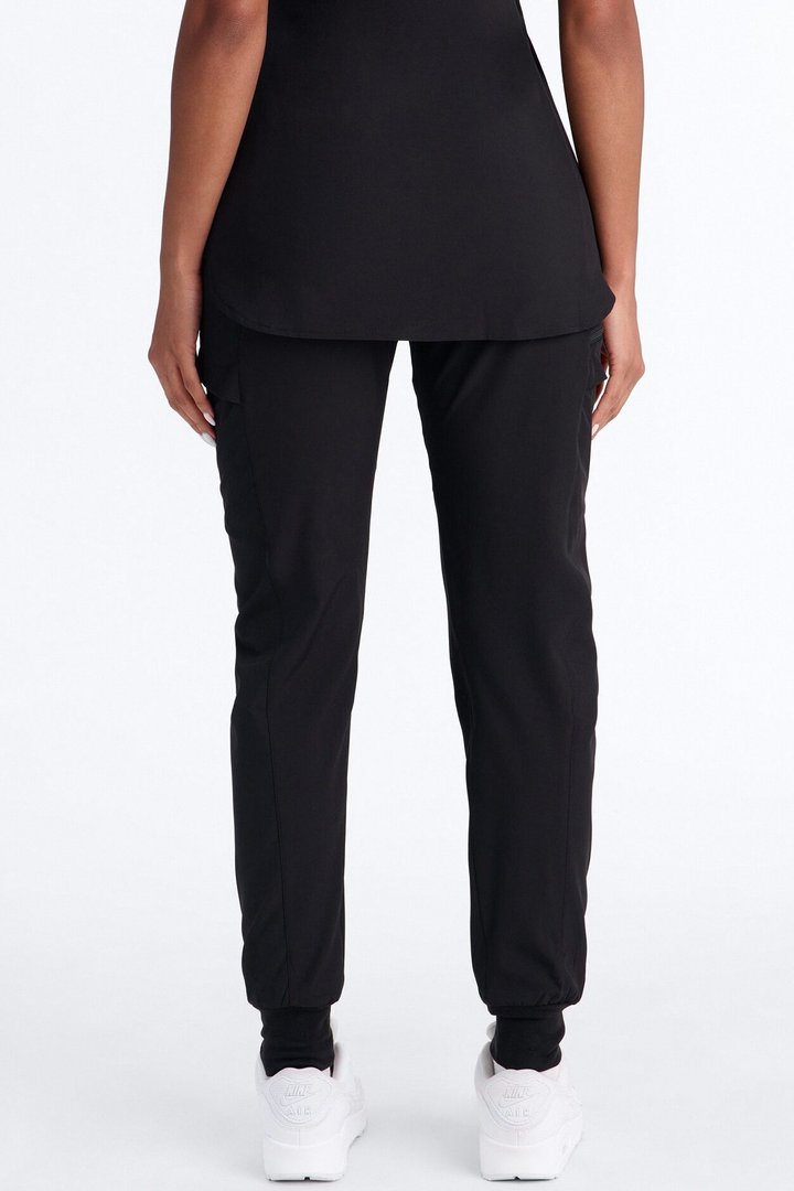 First Call 4 Way Stretch 7 Pocket Cargo Jogger Scrub Bottoms - Black