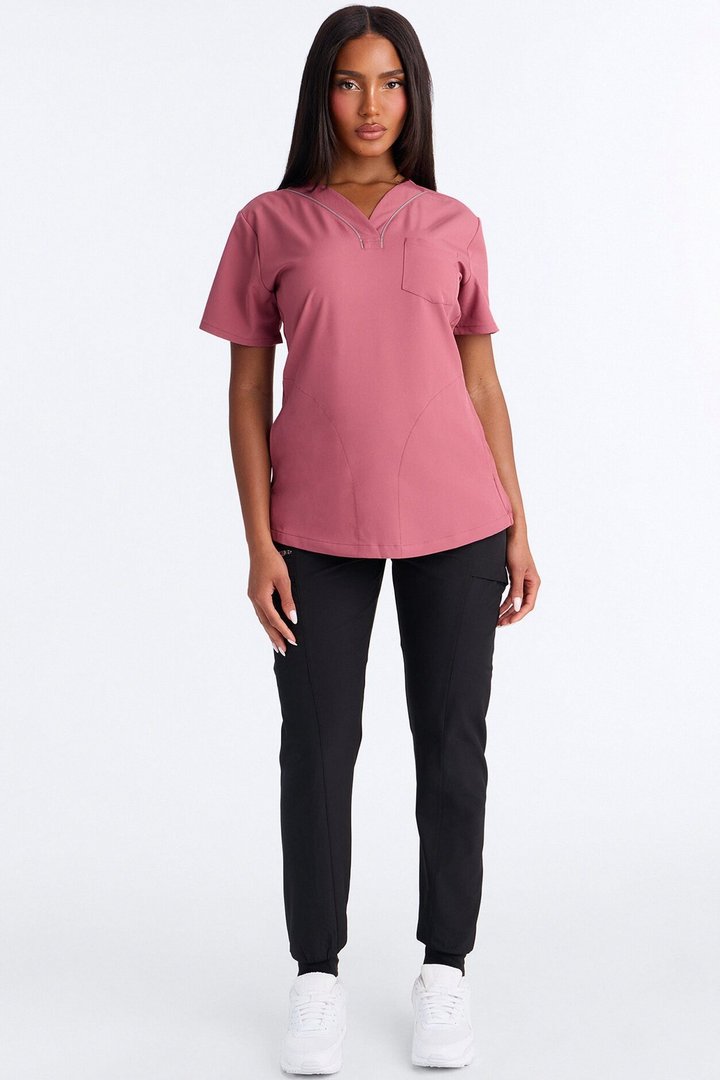 Essential Remedy Reflective Piping Uniform Scrub Top - Mauve