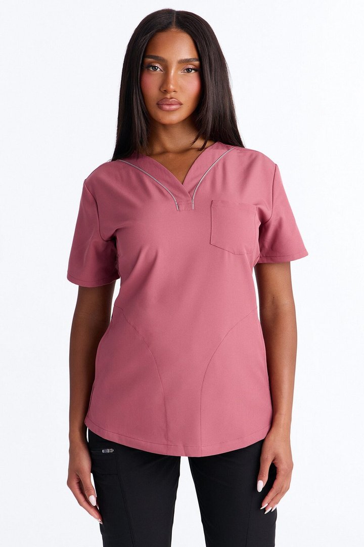 Essential Remedy Reflective Piping Uniform Scrub Top - Mauve