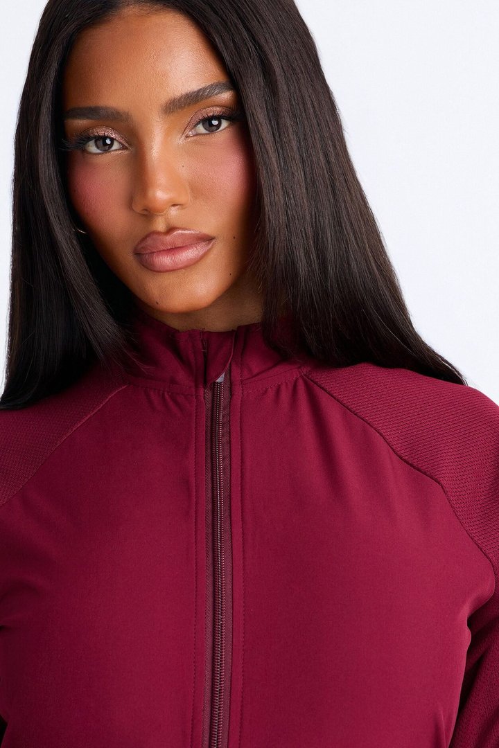 Full Shift Stretch Scrub Uniform Zip Up Jacket - Wine