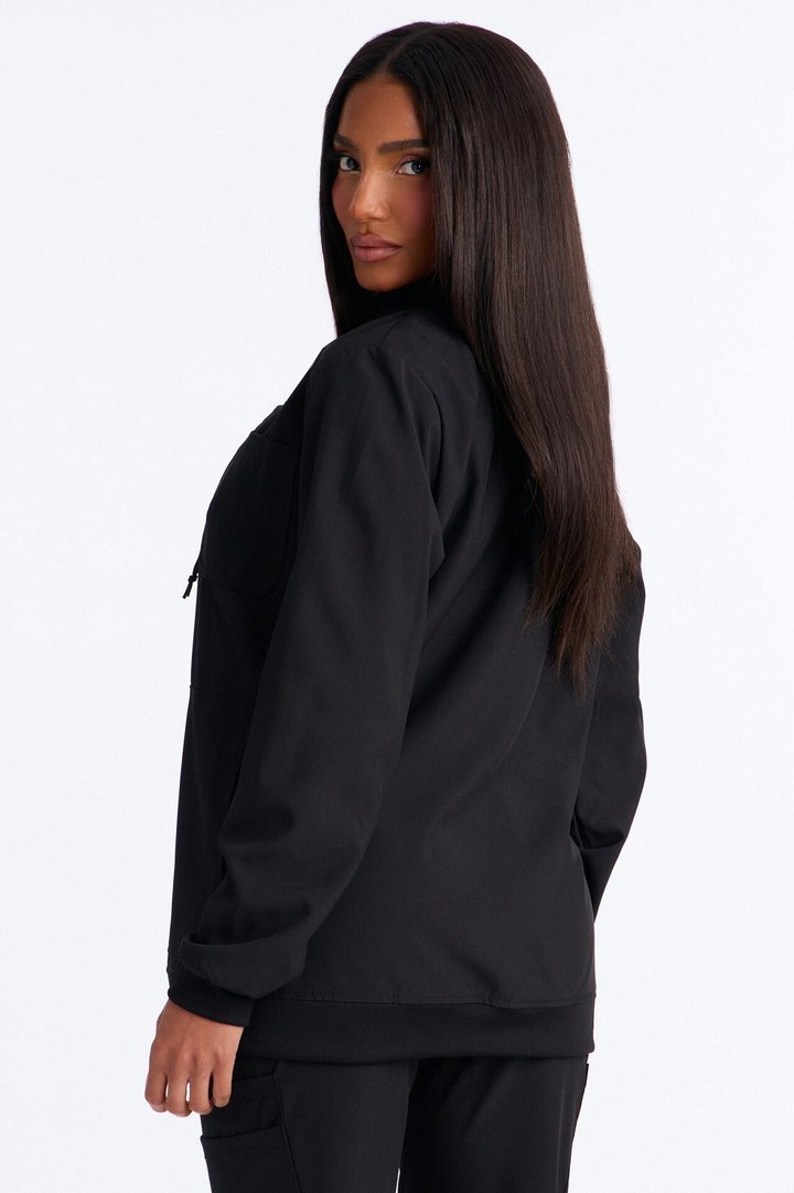 Keeping Warm 4 Way Stretch Front Zipper Pocket Scrub Jacket - Black