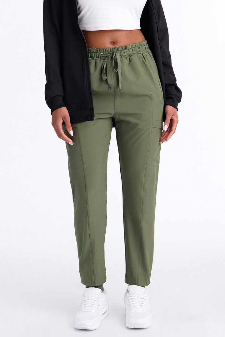 First Call 4 Way Stretch 7 Pocket Cargo Jogger Scrub Bottoms - Olive
