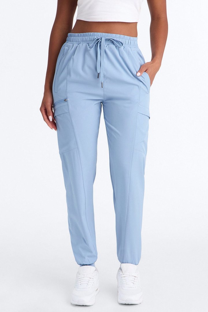 First Call 4 Way Stretch 7 Pocket Cargo Jogger Scrub Bottoms - Dusty Blue