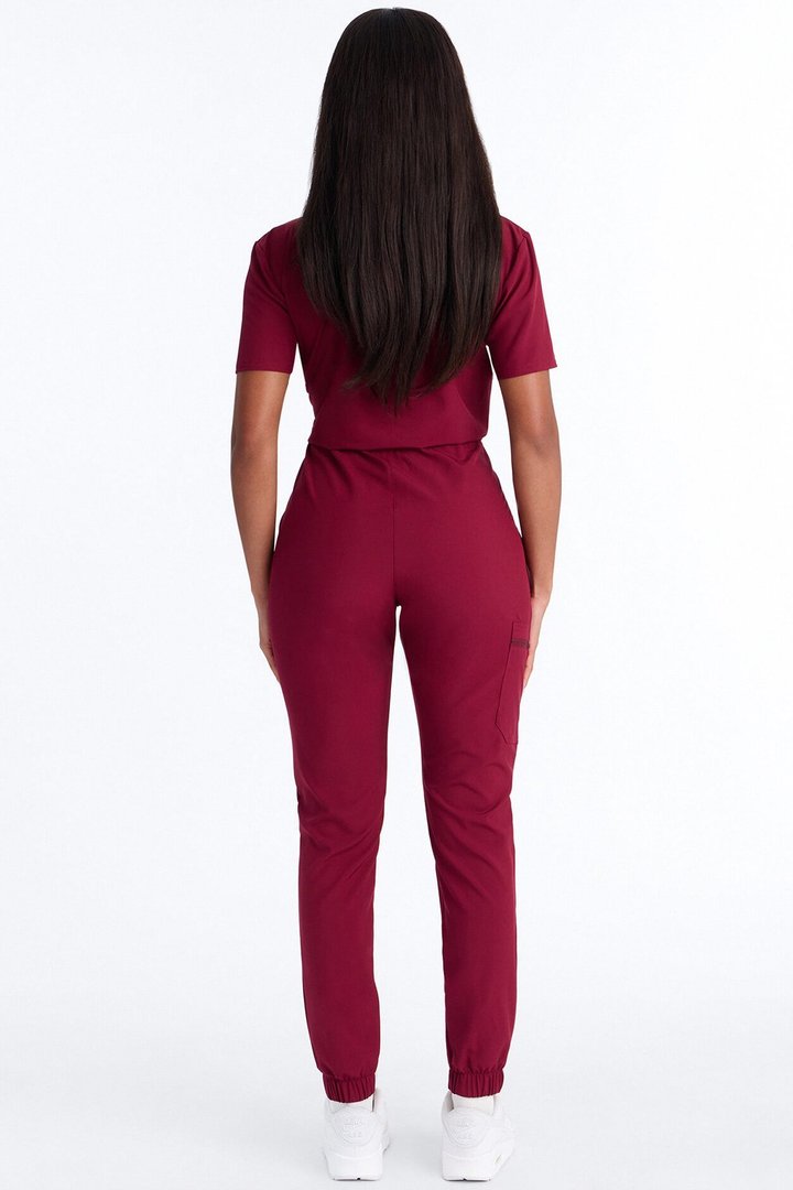 Prime Care Belted Uniform Scrub Jumpsuit - Wine