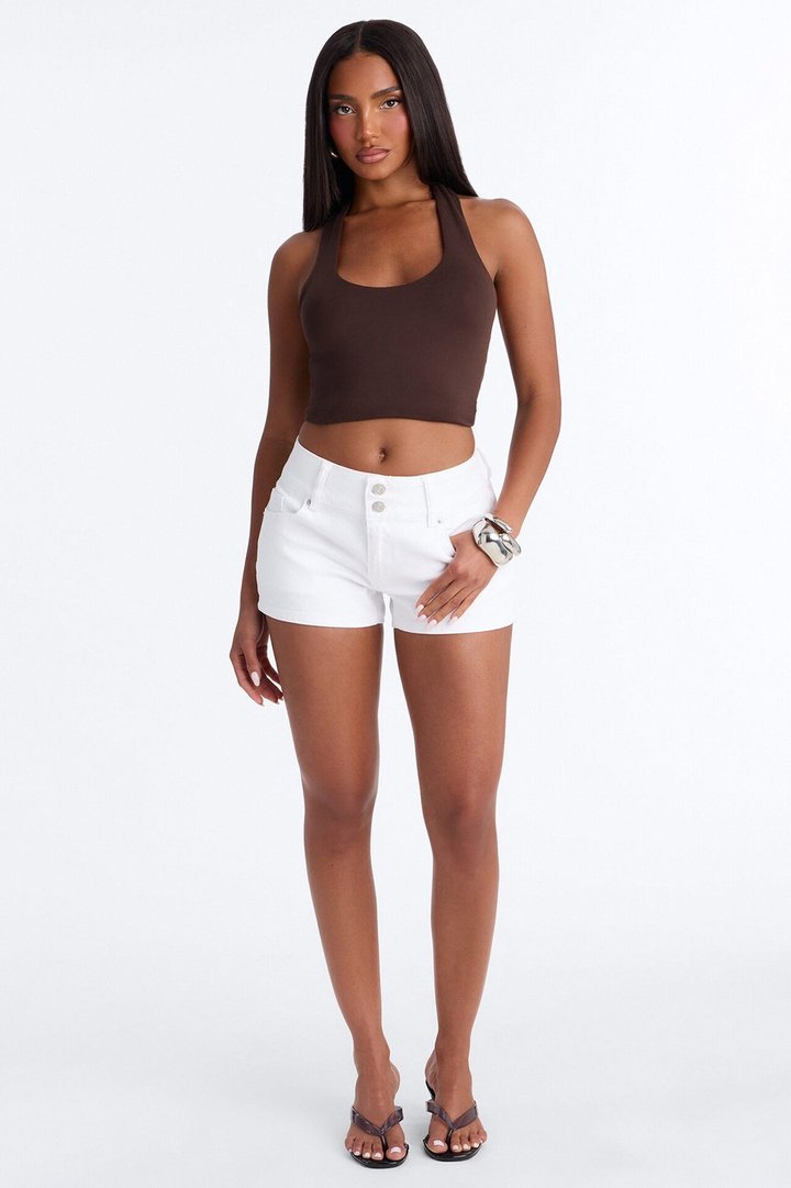 You Go Girl Low Rise Stretch Denim Shorts - White