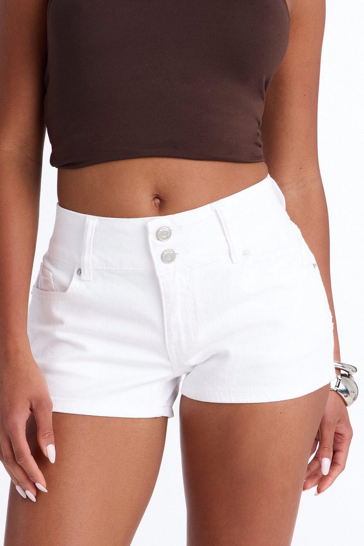 You Go Girl Low Rise Stretch Denim Shorts - White