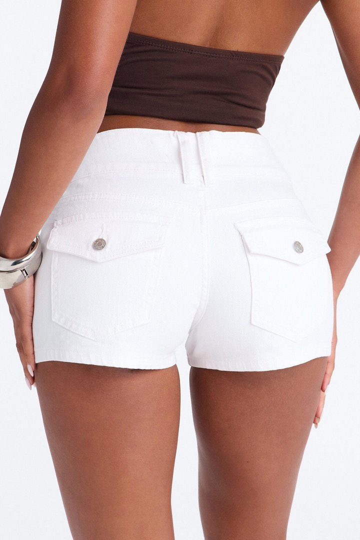 You Go Girl Low Rise Stretch Denim Shorts - White