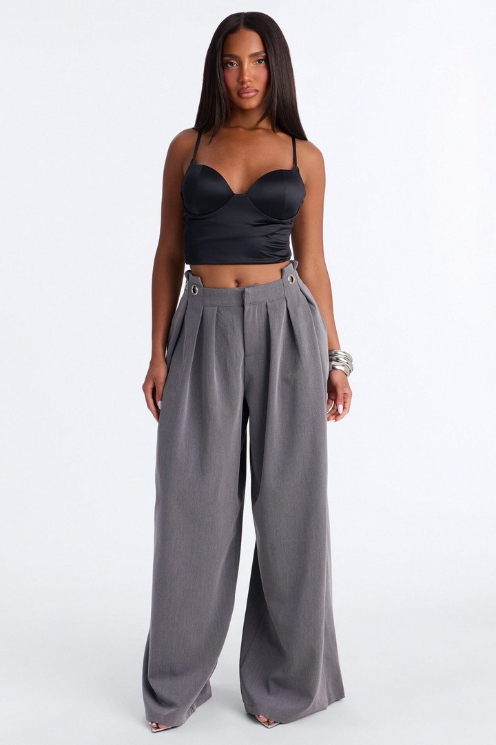 Magnolia Mid Rise Wide Leg Hardware Trouser - Charcoal