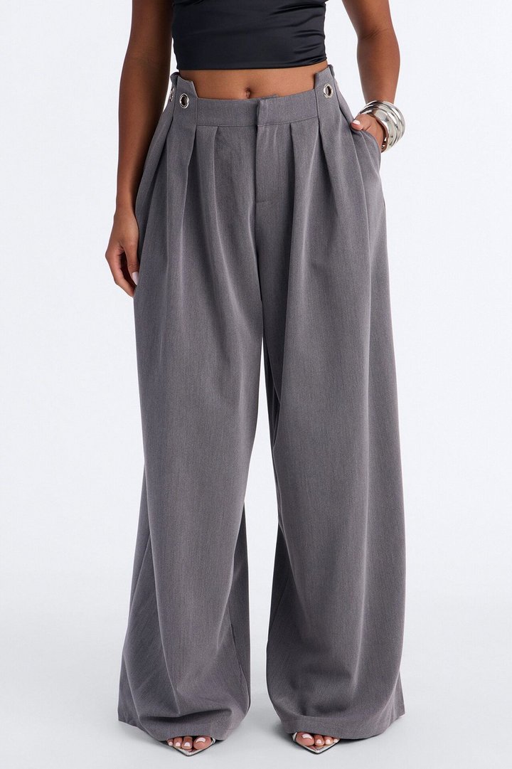 Magnolia Mid Rise Wide Leg Hardware Trouser - Charcoal