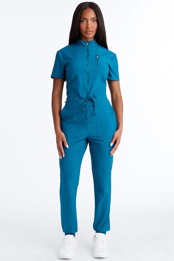 Standard Procedure Zip Up Jogger Uniform Scrub Jumpsuit - Blue