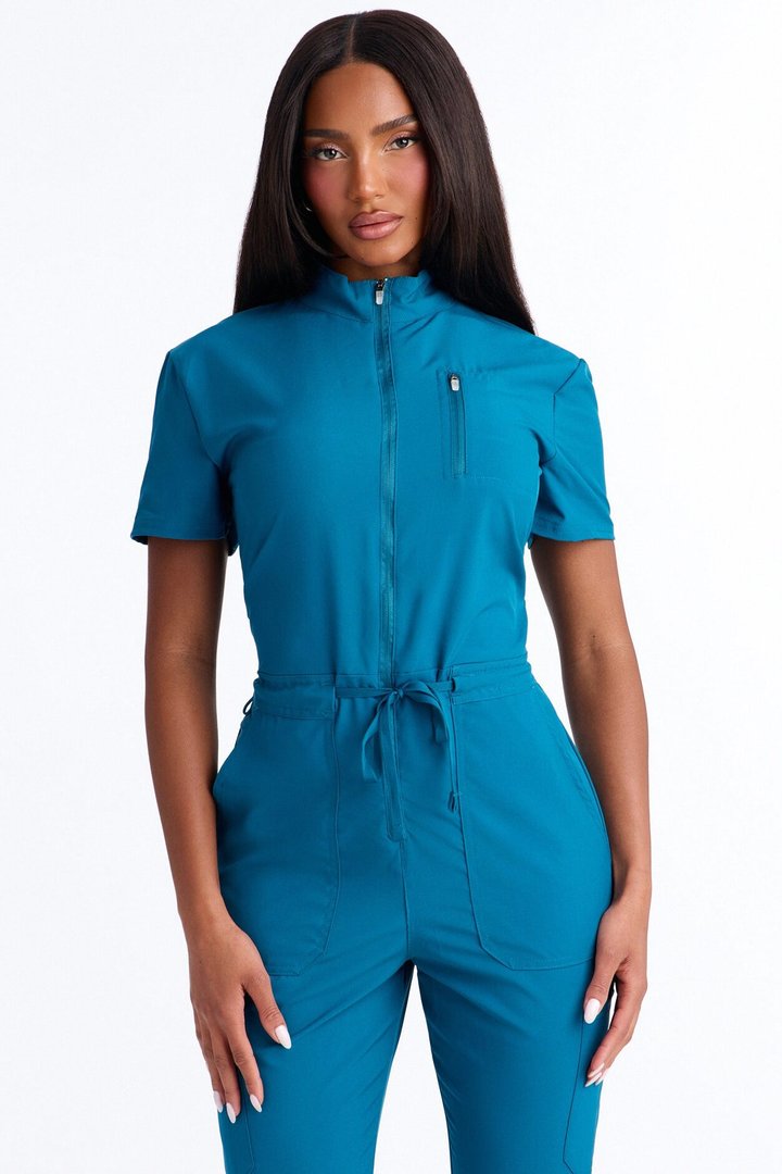 Standard Procedure Zip Up Jogger Uniform Scrub Jumpsuit - Blue