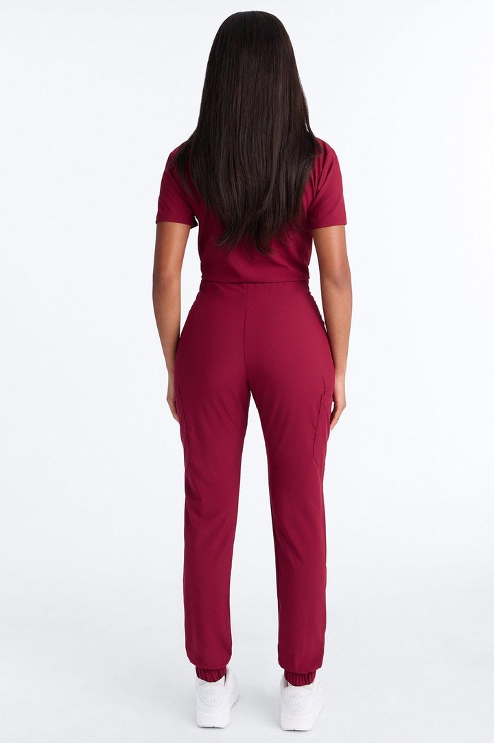 Standard Procedure Zip Up Jogger Uniform Scrub Jumpsuit - Wine