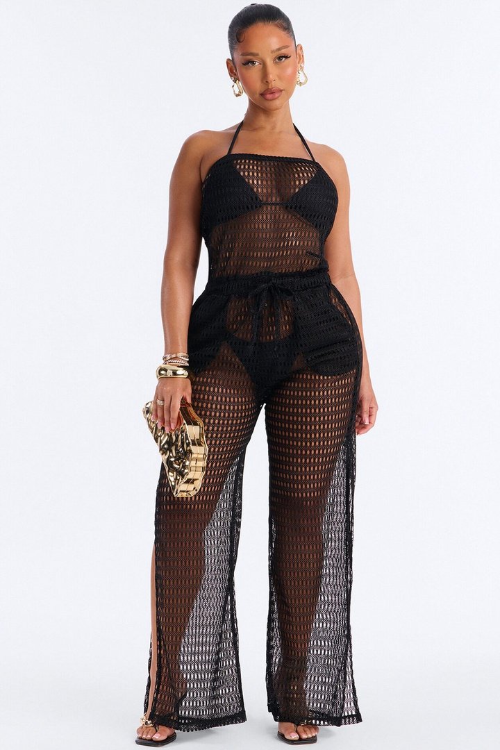 Sunny Shores Metallic Strapless Cover Up Jumpsuit - Black