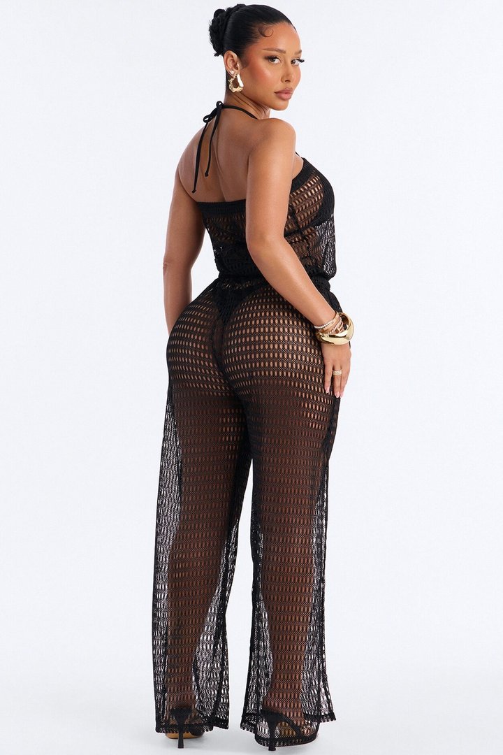 Sunny Shores Metallic Strapless Cover Up Jumpsuit - Black