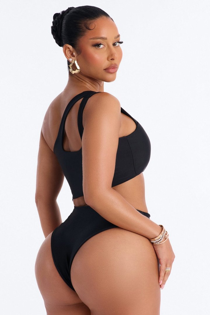 Looking At Me 1 Piece Cut Out One Shoulder Swimsuit - Black
