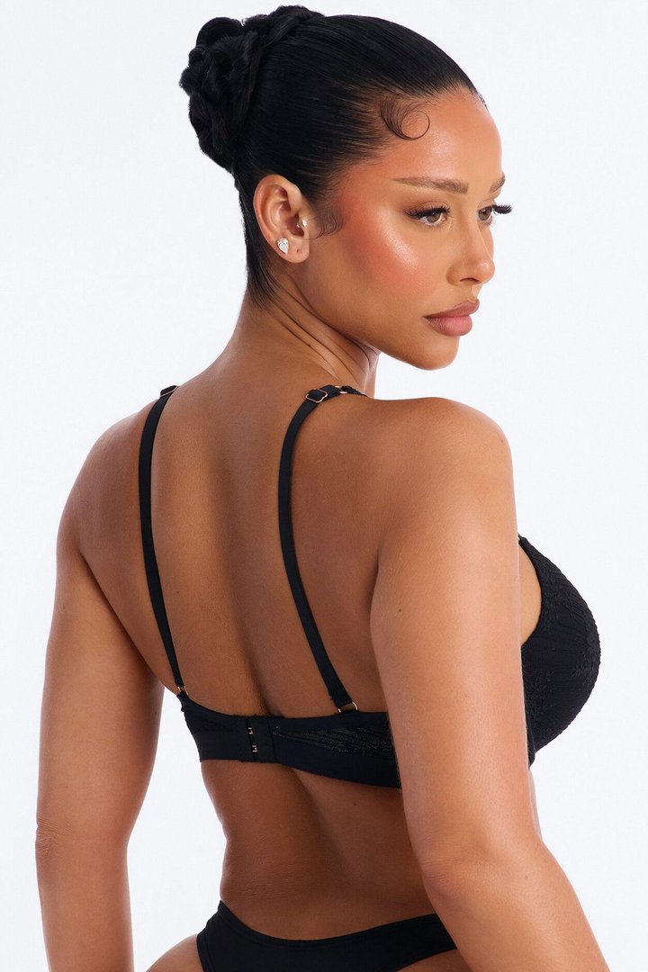 Lace Overlay Lightly Padded Bra - Black