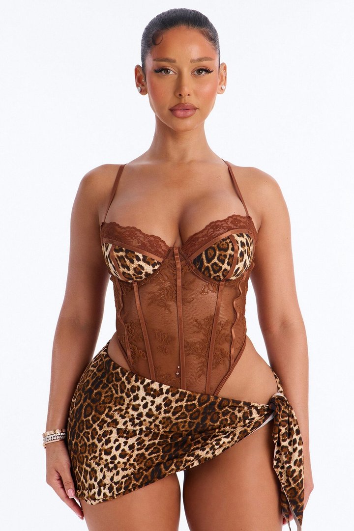 Holly Leopard Teddy With Matching Wrap Skirt - Brown/combo